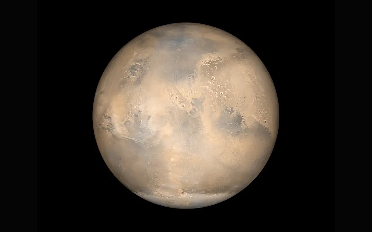 The planet Mars against a black sky